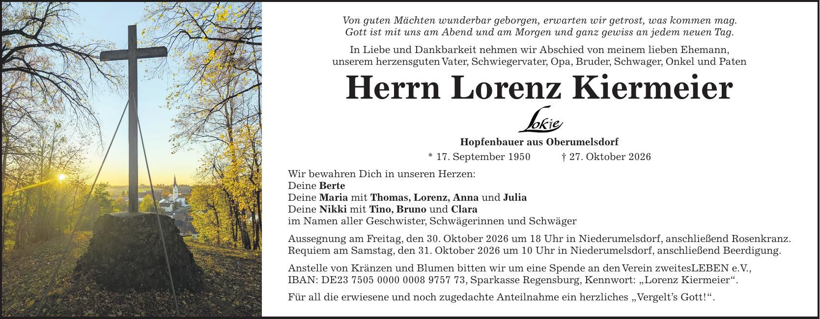 Traueranzeige Lorenz Kiermeier