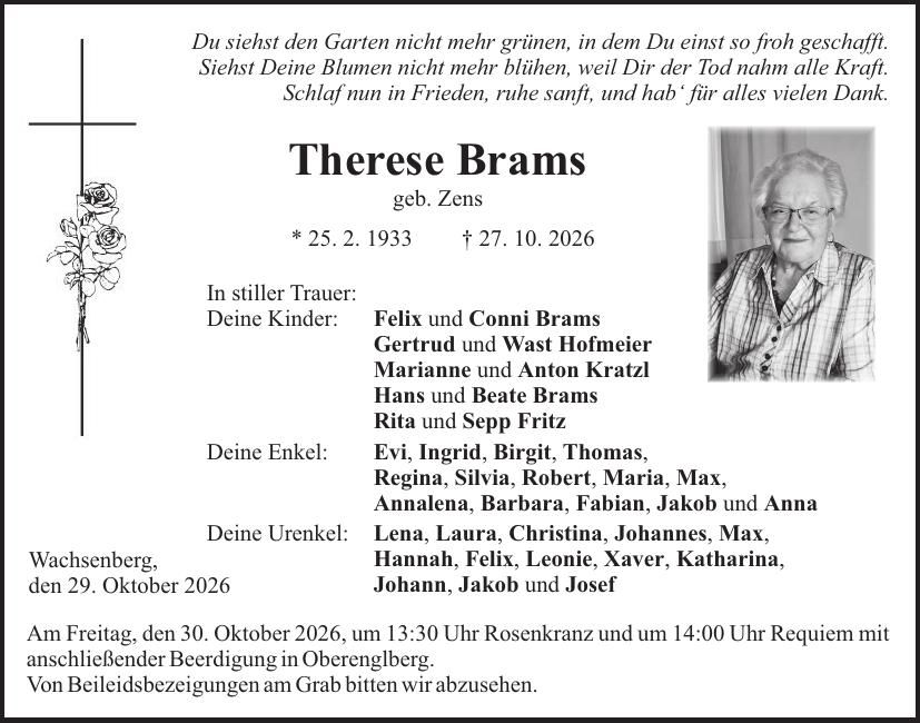 Traueranzeige Therese Brams