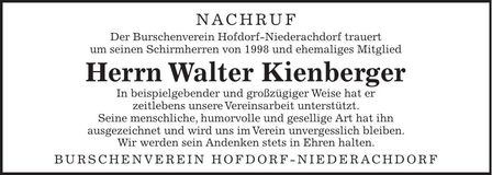 Traueranzeige Walter Kienberger