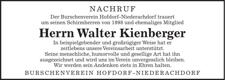 Traueranzeige Walter Kienberger