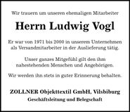 Traueranzeige Ludwig Vogl