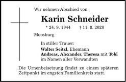 Traueranzeige Karin Schneider
