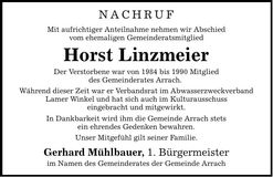 Traueranzeige Horst Linzmeier