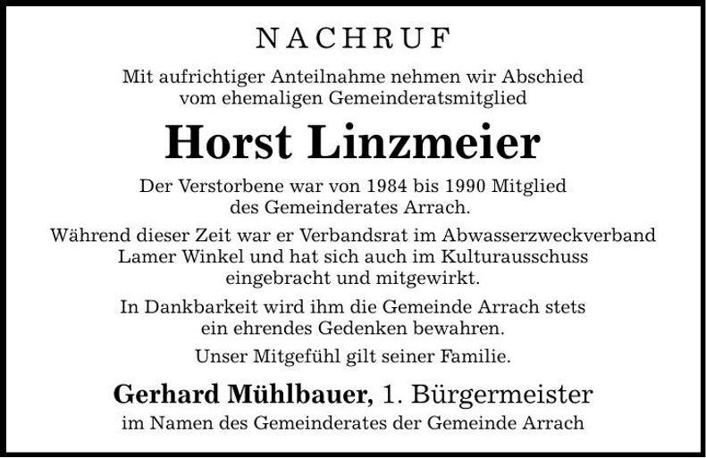 Traueranzeige Horst Linzmeier