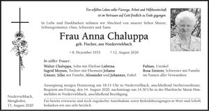 Traueranzeige Anna Chaluppa